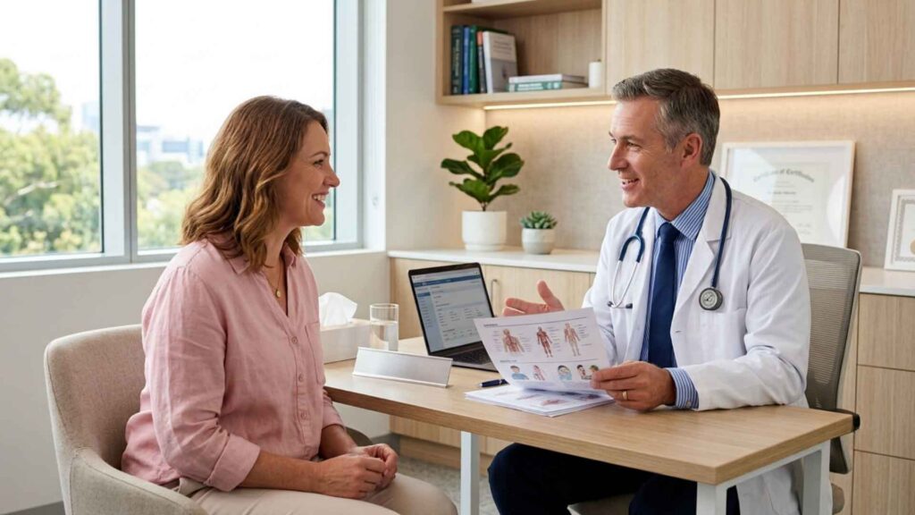 Doctor reviews metabolic test results with a patient during a consultation.