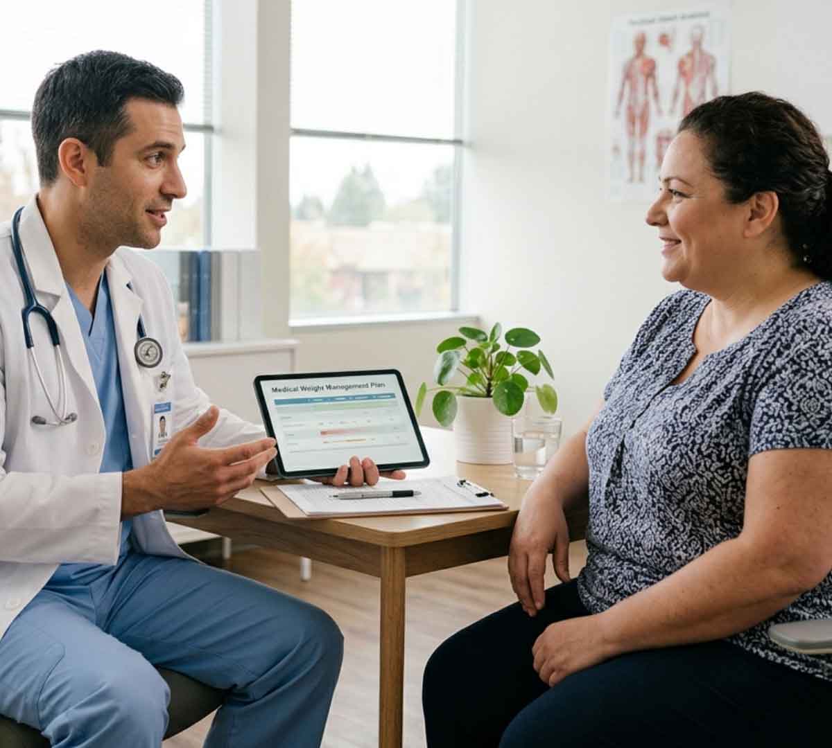 Doctor discussing a medical weight loss plan with an Encinitas patient.