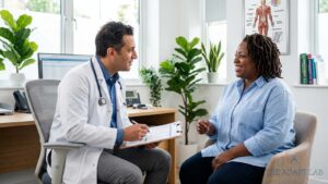 Doctor discussing Ozempic candidacy with a patient.